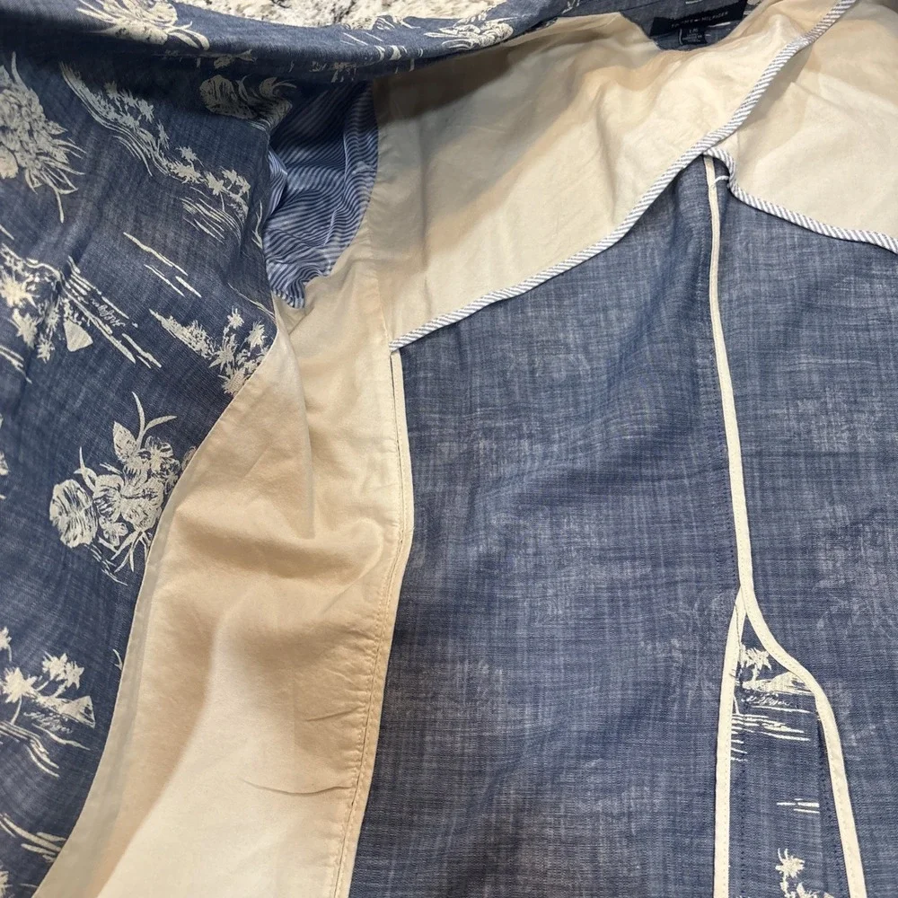 Tommy Hilfiger Mens Large Sport Coat Blazer Blue Hawaiian Floral Logo Preppy